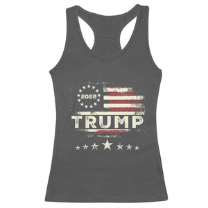 Trump 2028 President Racerback Tank Top Vintage American Flag Election Campaign TS11 Dark Heather Print Your Wear