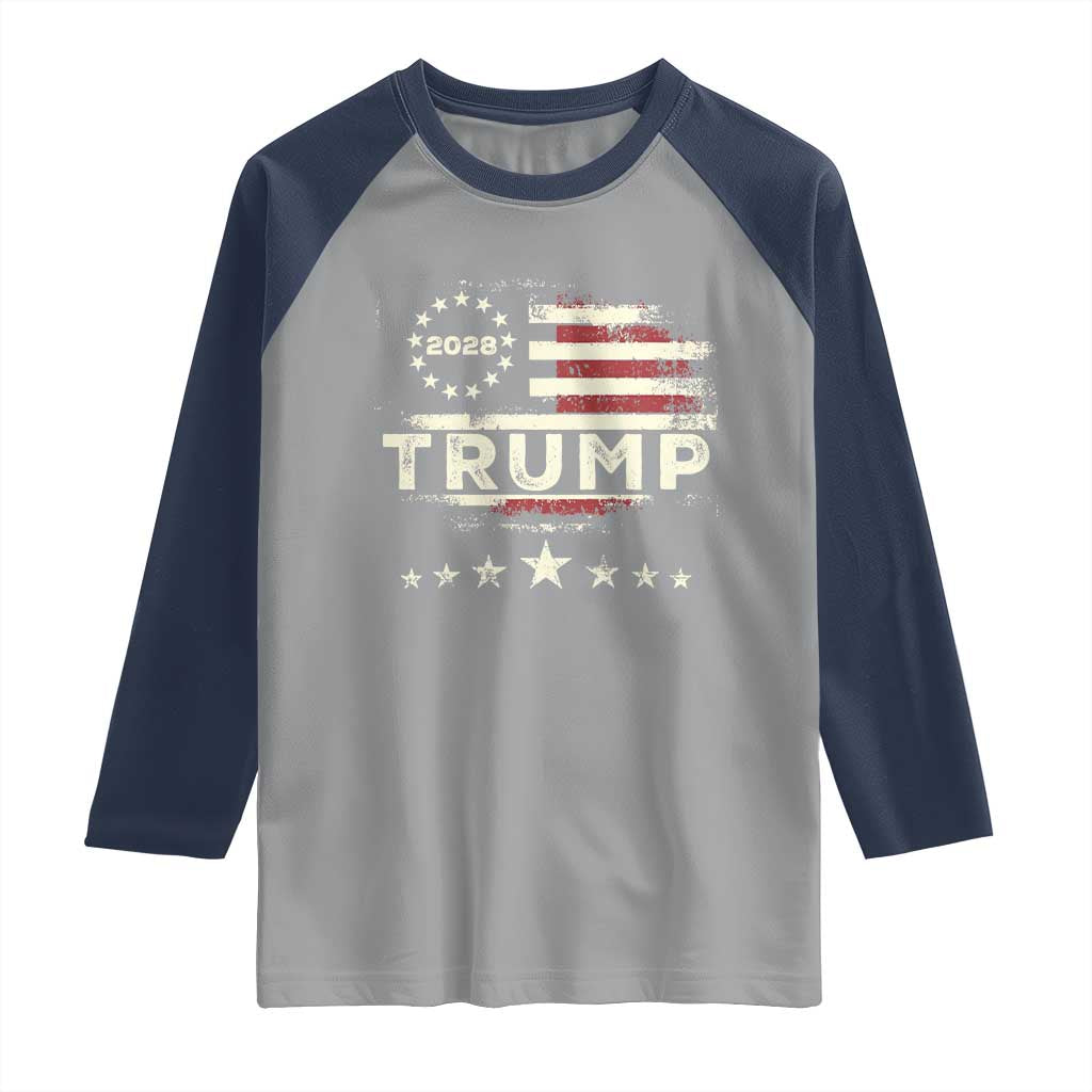 Trump 2028 President Raglan Shirt Vintage American Flag Election Campaign TS11 Sport Gray Navy Print Your Wear