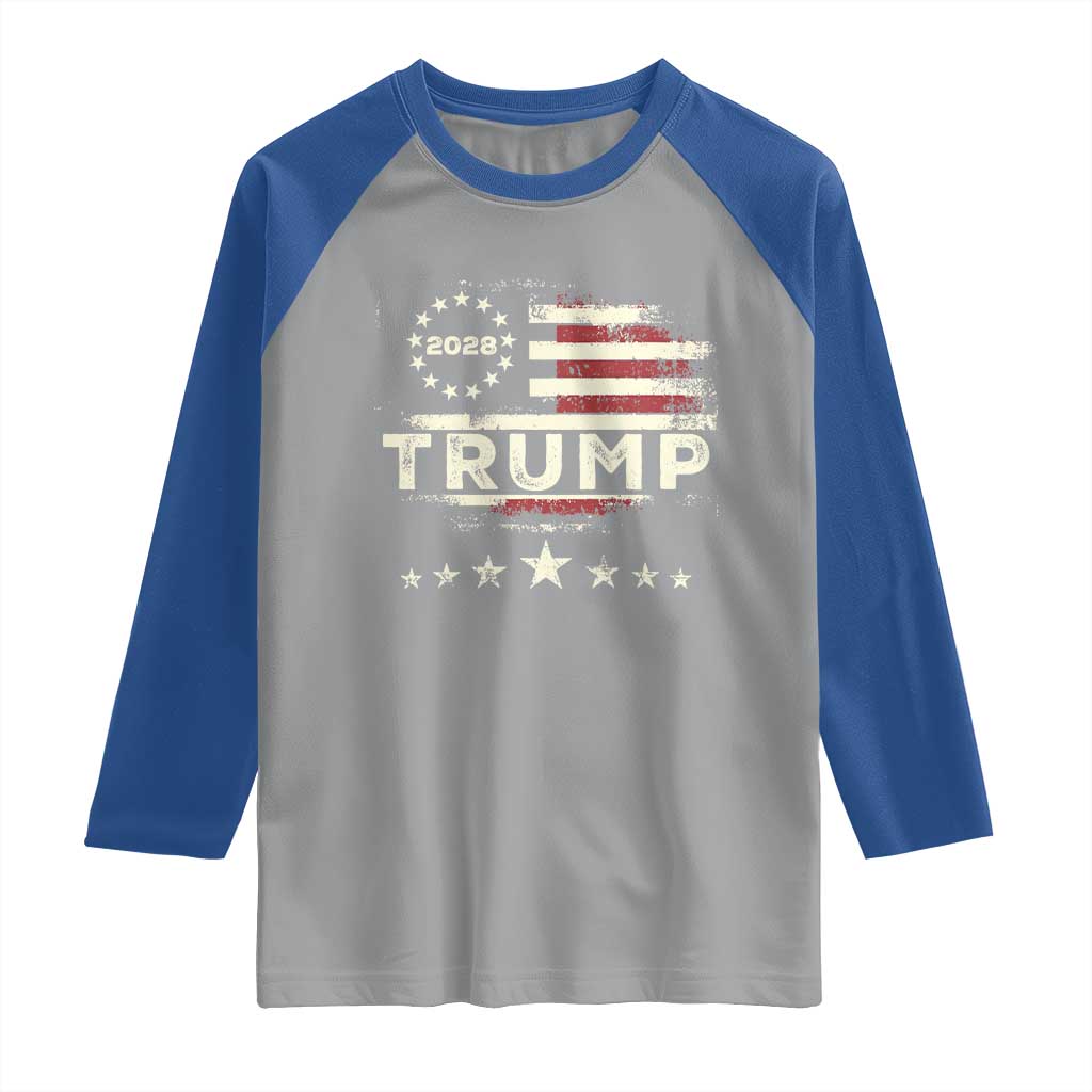 Trump 2028 President Raglan Shirt Vintage American Flag Election Campaign TS11 Sport Gray Royal Print Your Wear