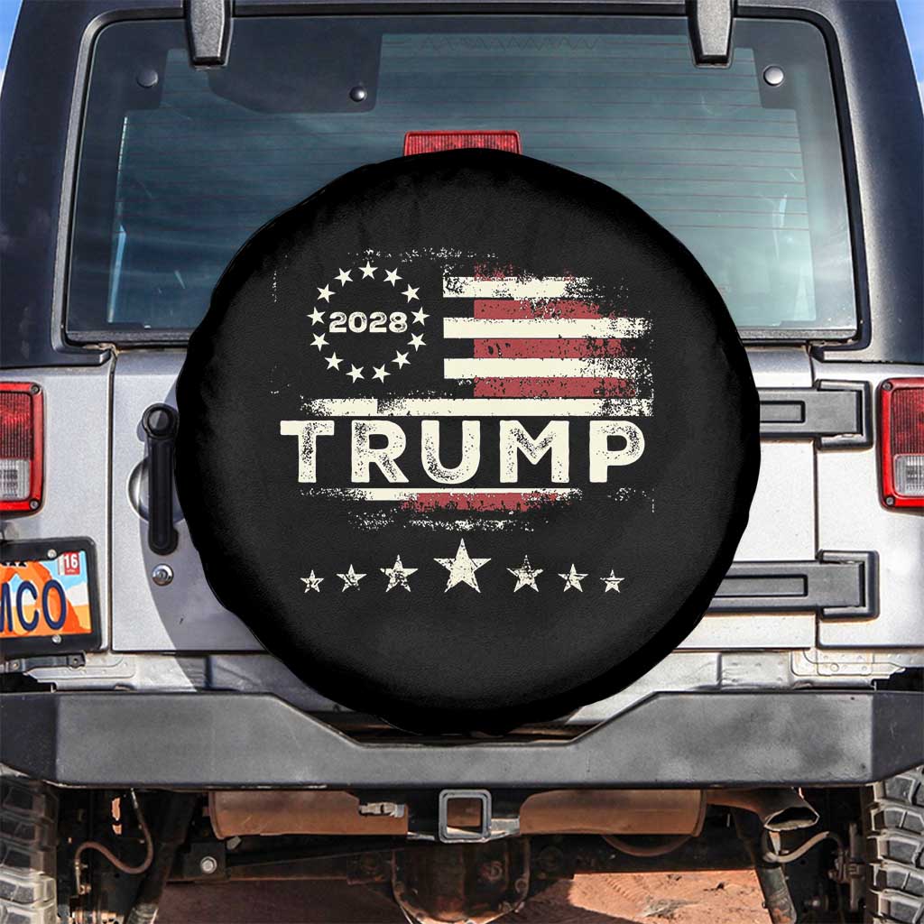Trump 2028 President Spare Tire Cover Vintage American Flag Election Campaign TS11 No hole Black Print Your Wear