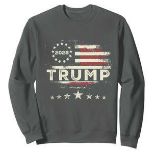 Trump 2028 President Sweatshirt Vintage American Flag Election Campaign TS11 Dark Heather Print Your Wear