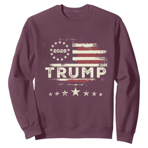 Trump 2028 President Sweatshirt Vintage American Flag Election Campaign TS11 Maroon Print Your Wear