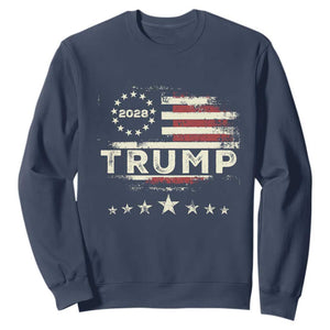 Trump 2028 President Sweatshirt Vintage American Flag Election Campaign TS11 Navy Print Your Wear
