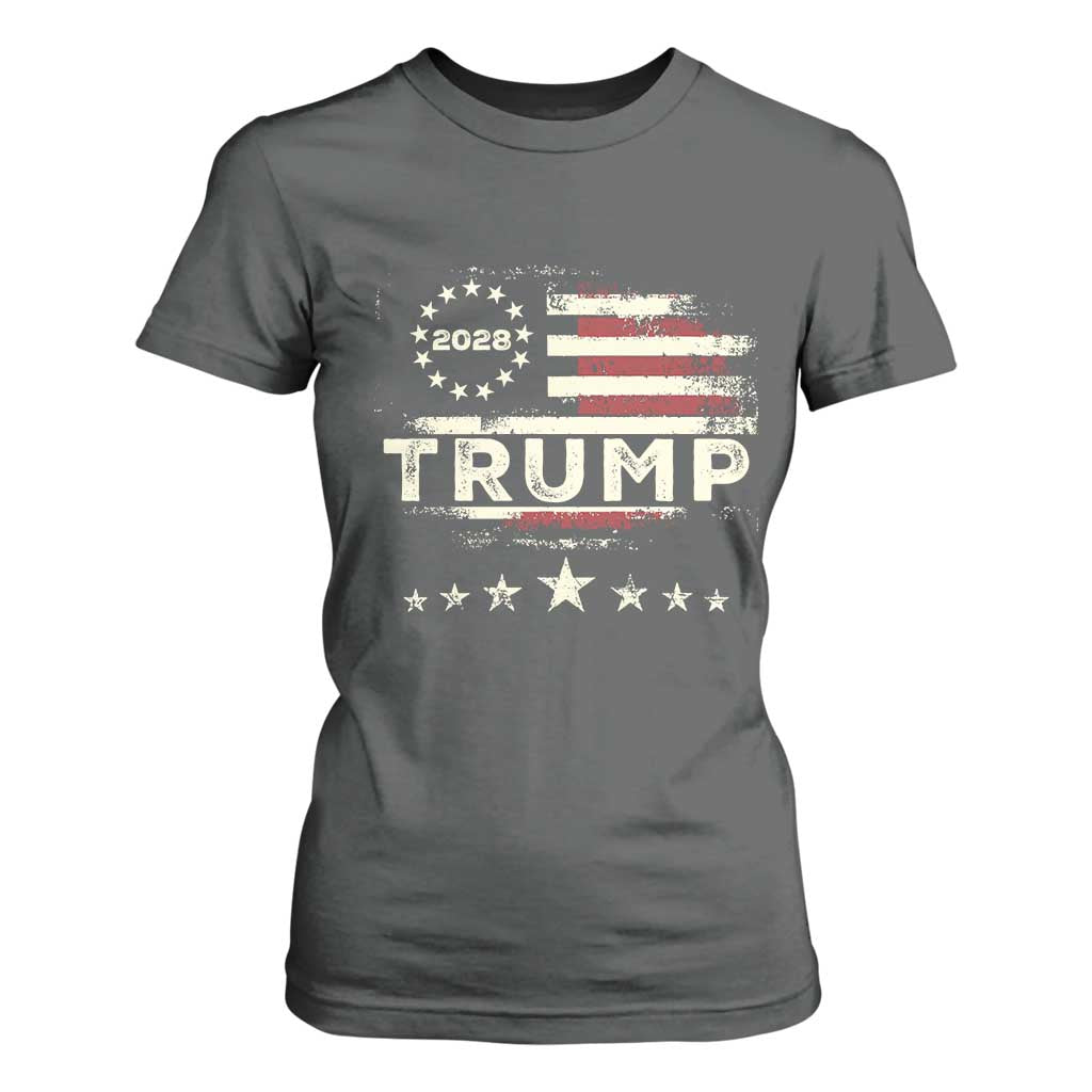 Trump 2028 President T Shirt For Women Vintage American Flag Election Campaign TS11 Dark Heather Print Your Wear