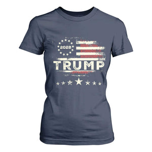 Trump 2028 President T Shirt For Women Vintage American Flag Election Campaign TS11 Navy Print Your Wear