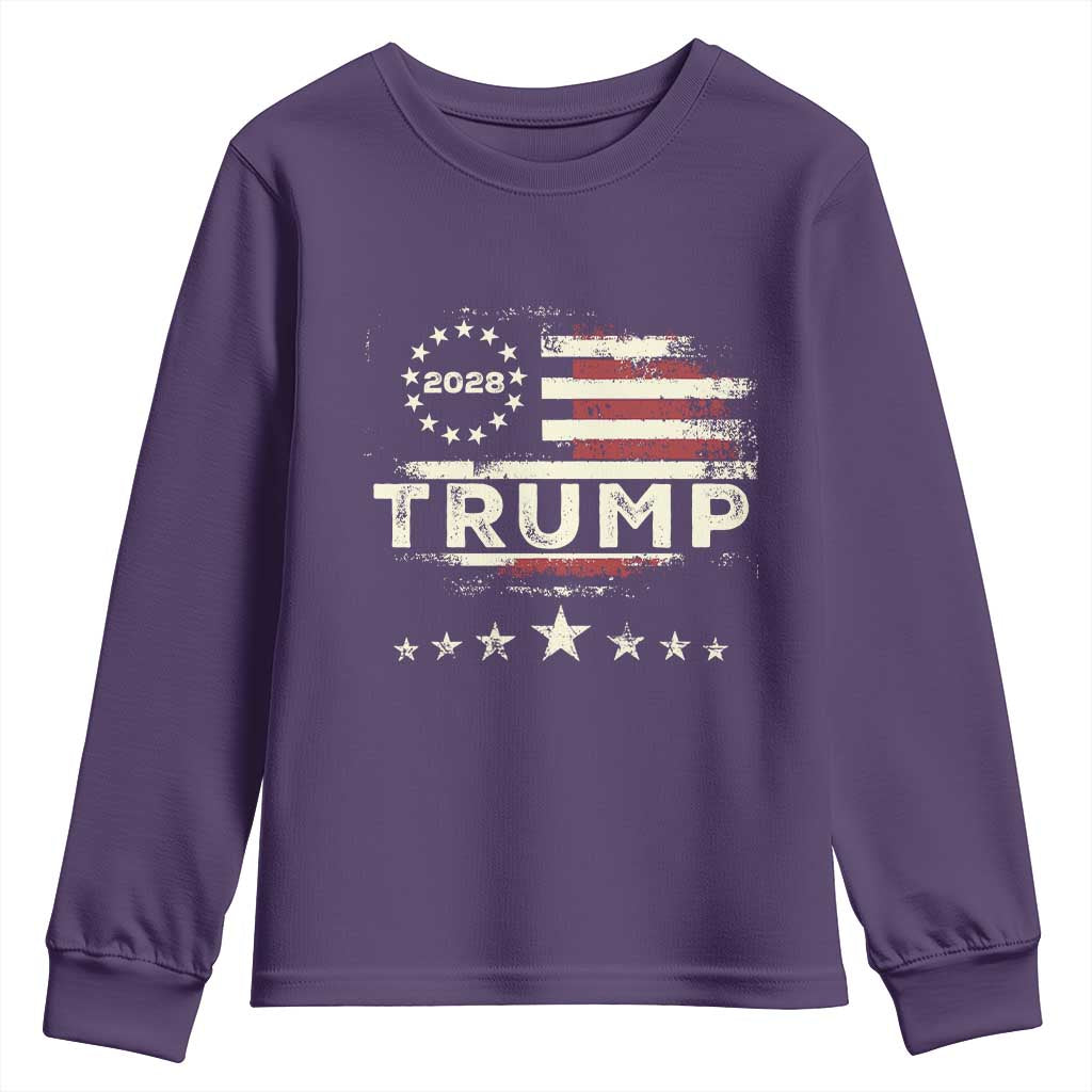 Trump 2028 President Youth Sweatshirt Vintage American Flag Election Campaign TS11 Purple Print Your Wear