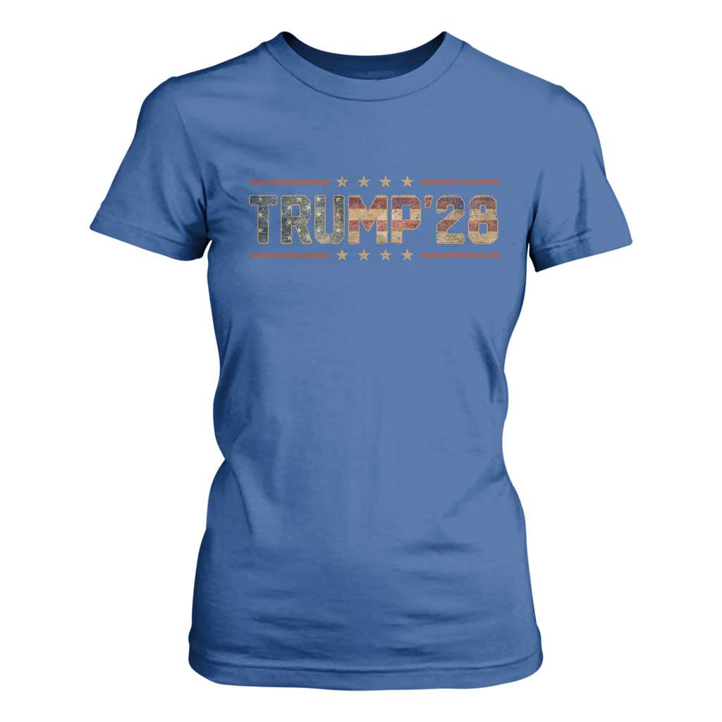 Trump 2028 T Shirt For Women Vote Trump Vintage America US Flag TS11 Royal Blue Print Your Wear