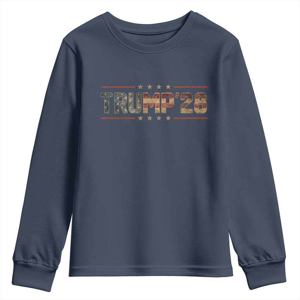 Trump 2028 Youth Sweatshirt Vote Trump Vintage America US Flag TS11 Navy Print Your Wear