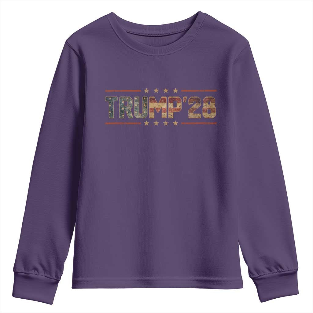 Trump 2028 Youth Sweatshirt Vote Trump Vintage America US Flag TS11 Purple Print Your Wear