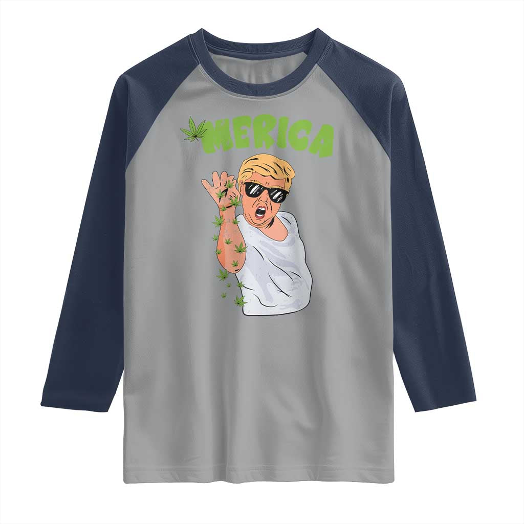 Trump Bae Smoking Weed Cannabis Raglan Shirt Merica Funny Marijuana Bud Stoner 420 Gift TS10 Sport Gray Navy Print Your Wear