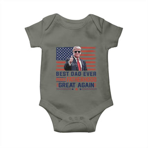 Trump Best Dad Ever Baby Onesie Funny Father's Day Make Fatherhood Great Again USA Flag TS02 Military Green Print Your Wear