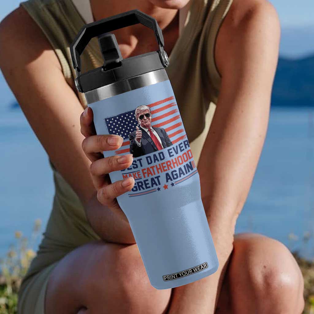 Trump Best Dad Ever Flip Straw Tumbler Funny Father's Day Make Fatherhood Great Again USA Flag TS02 One Size: 30 oz Light Blue Print Your Wear
