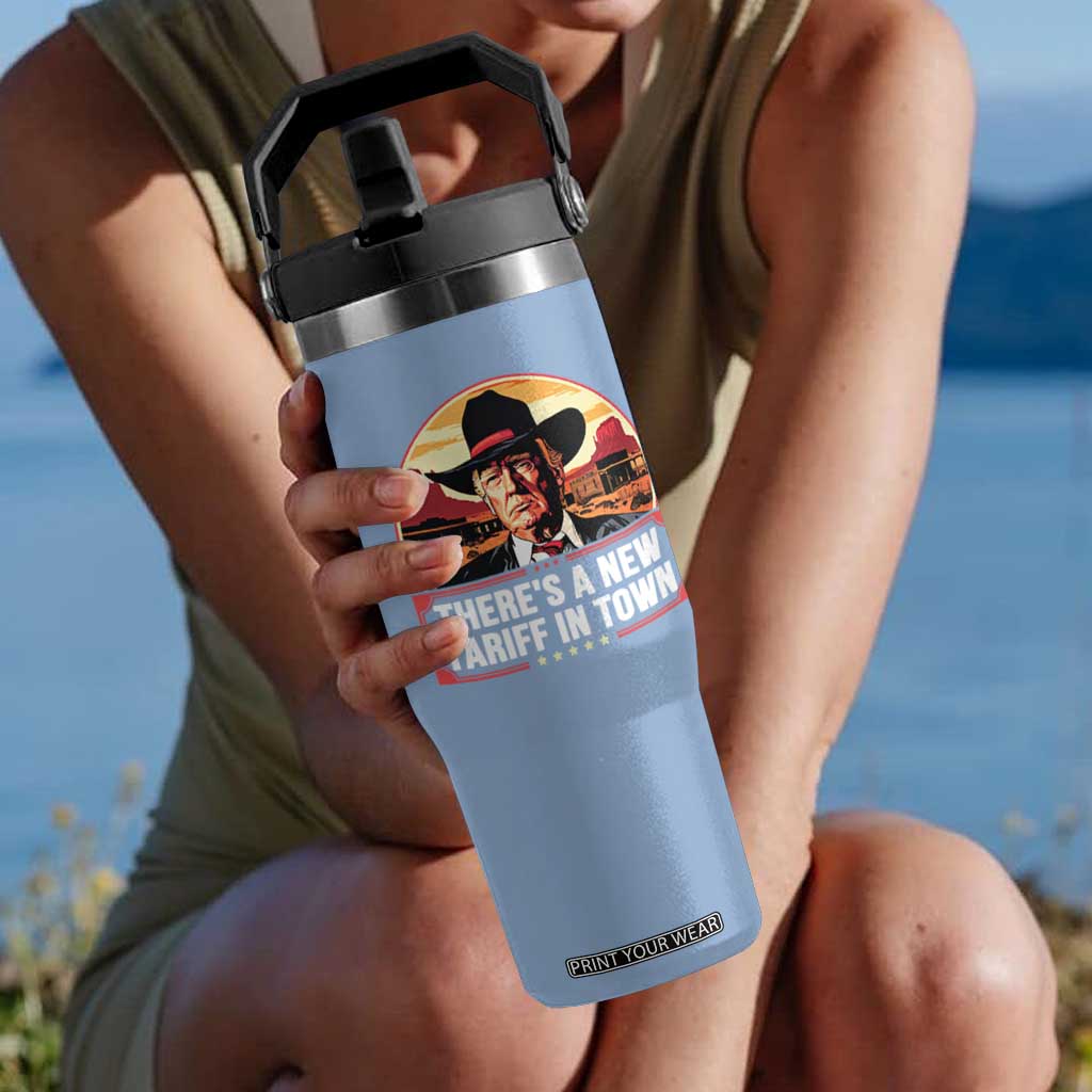Trump Tariffs Cowboy Flip Straw Tumbler Theres A New Tariff In Town Western TS02 One Size: 30 oz Light Blue Print Your Wear
