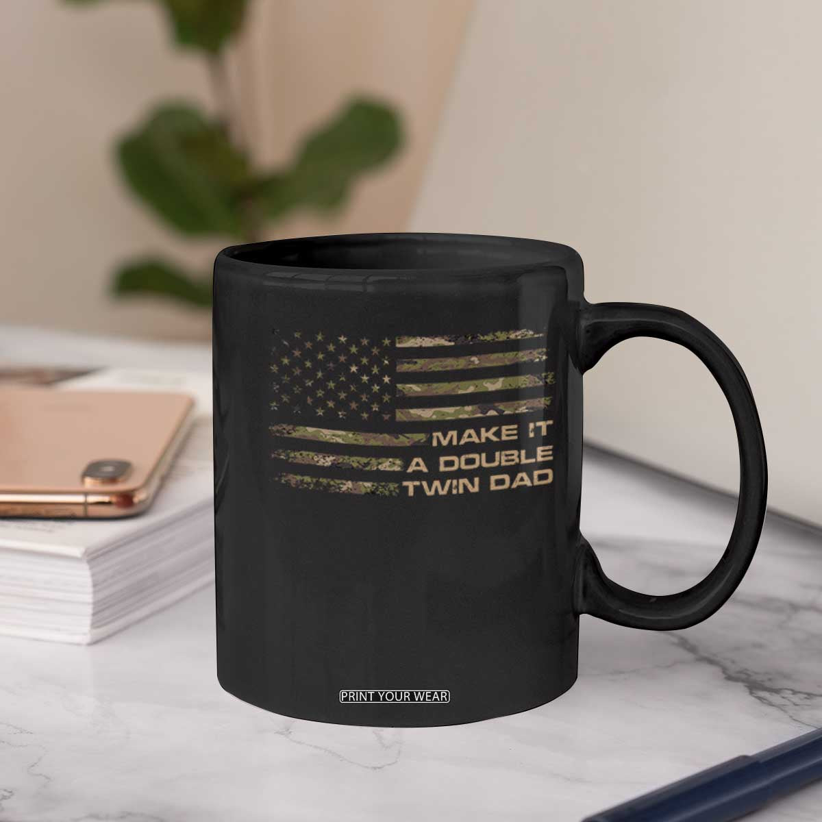 Twin Dad Coffee Mug Make It A Double Funny Fathers Day Camo American Flag TS10 Print Your Wear