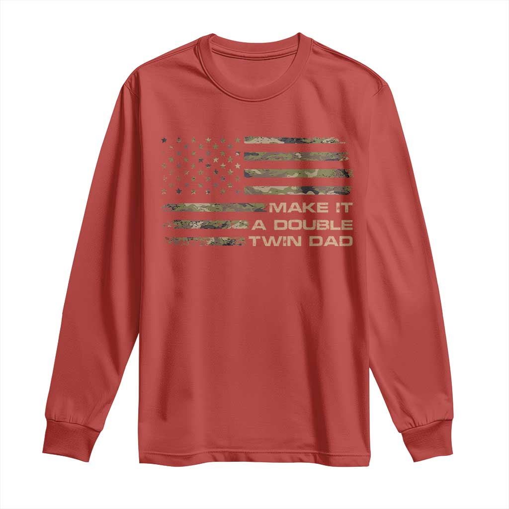 Twin Dad Long Sleeve Shirt Make It A Double Funny Fathers Day Camo American Flag TS10 Red Print Your Wear