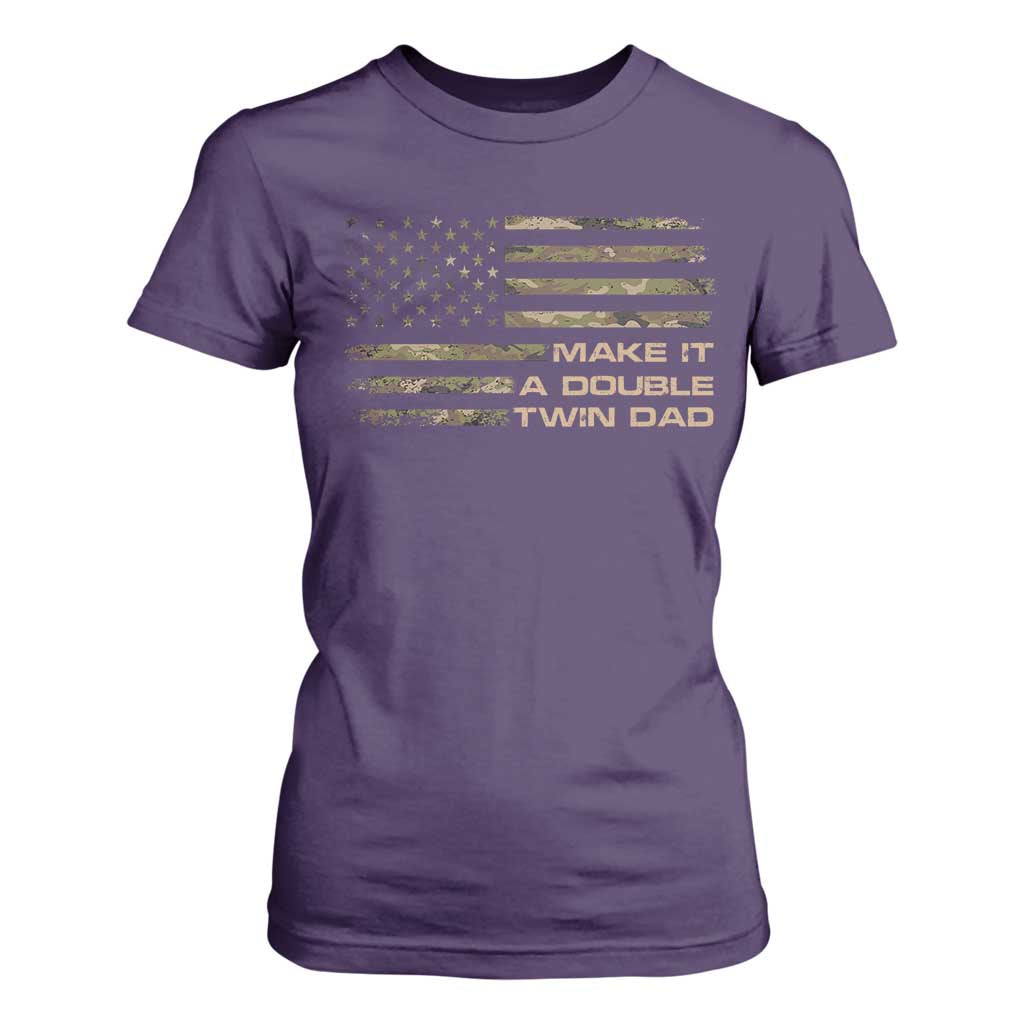 Twin Dad T Shirt For Women Make It A Double Funny Fathers Day Camo American Flag TS10 Purple Print Your Wear