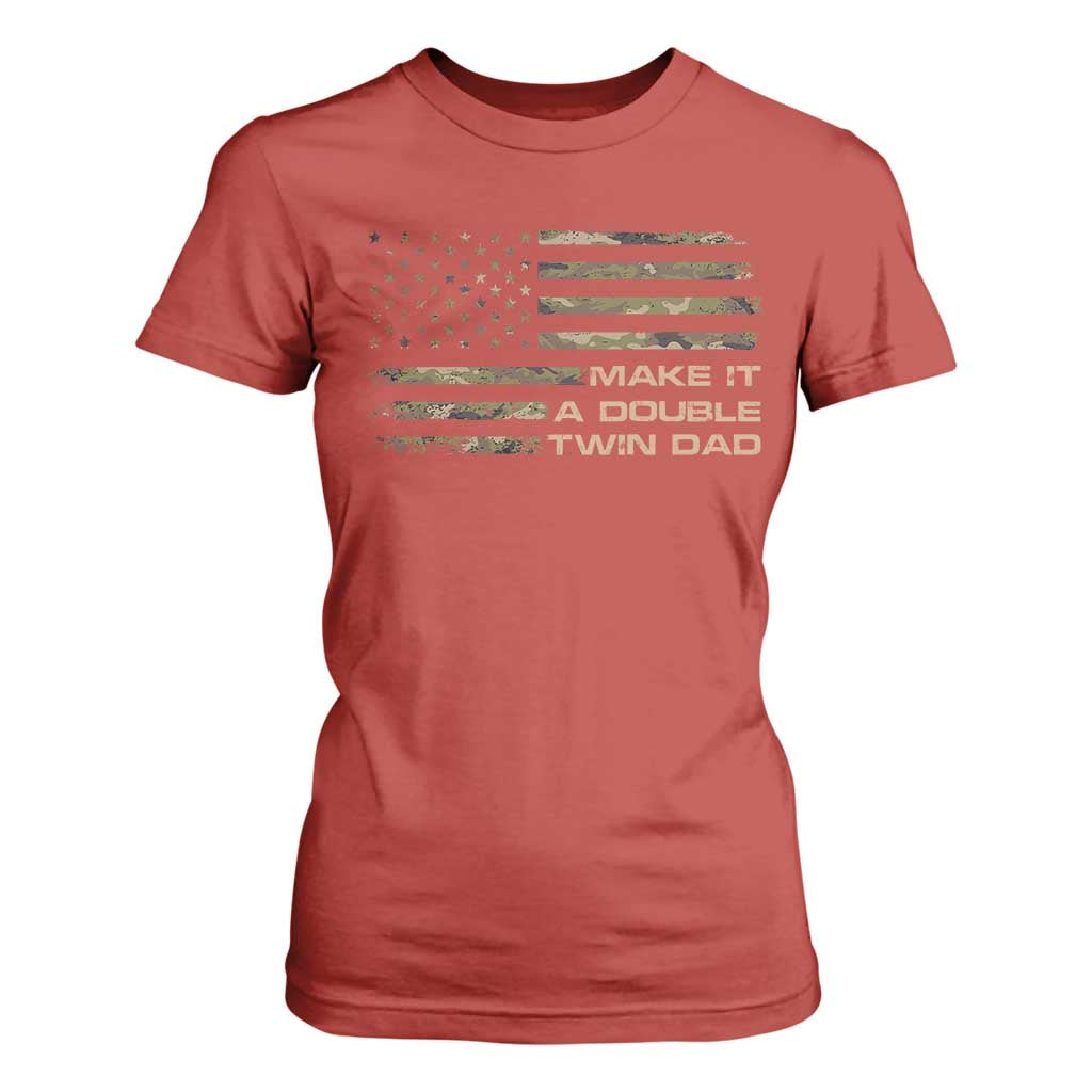 Twin Dad T Shirt For Women Make It A Double Funny Fathers Day Camo American Flag TS10 Red Print Your Wear