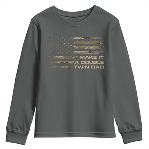 Twin Dad Youth Sweatshirt Make It A Double Funny Fathers Day Camo American Flag TS10 Dark Heather Print Your Wear