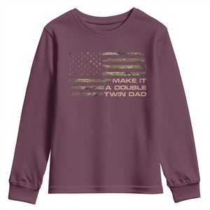 Twin Dad Youth Sweatshirt Make It A Double Funny Fathers Day Camo American Flag TS10 Maroon Print Your Wear