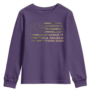 Twin Dad Youth Sweatshirt Make It A Double Funny Fathers Day Camo American Flag TS10 Purple Print Your Wear