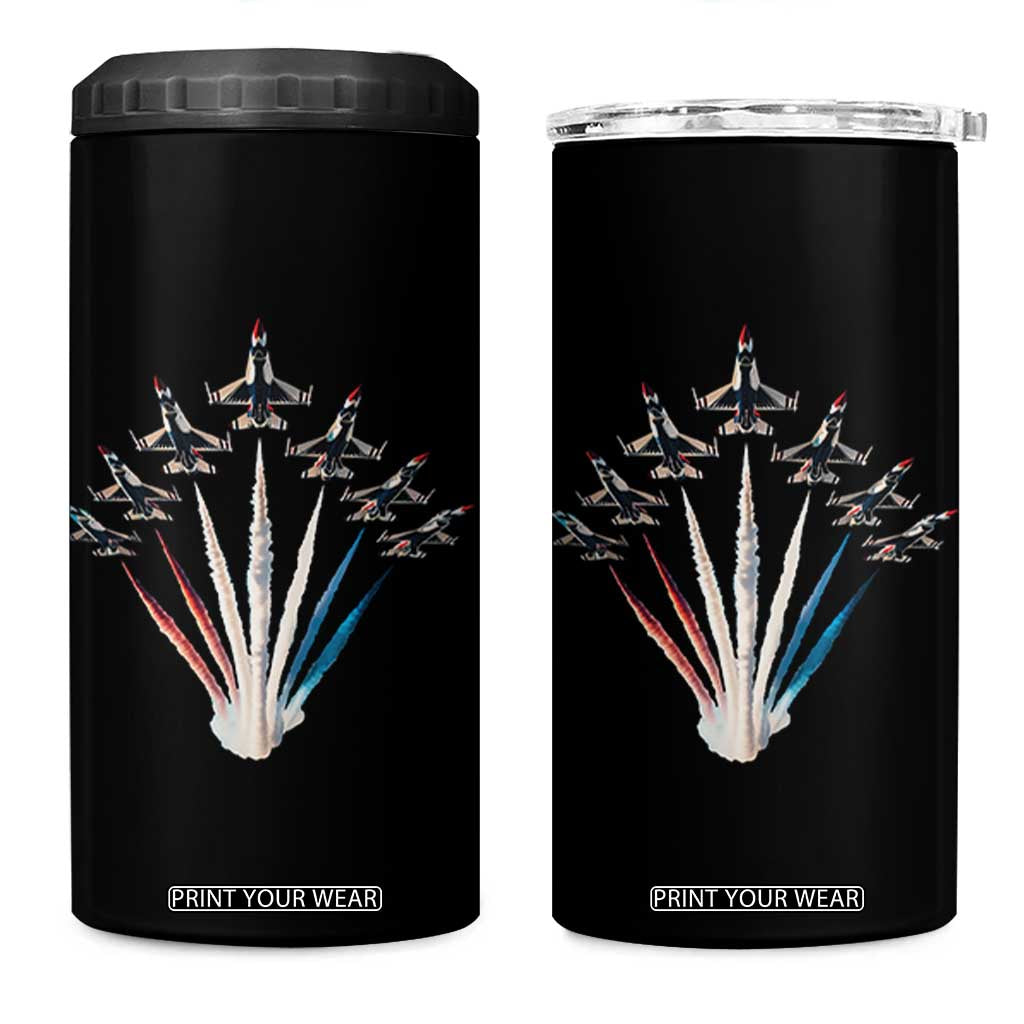 US Airplane Fighter Jet American Flag 4th Of July 4 in 1 Can Cooler Tumbler TS11 One Size: 16 oz Black Print Your Wear