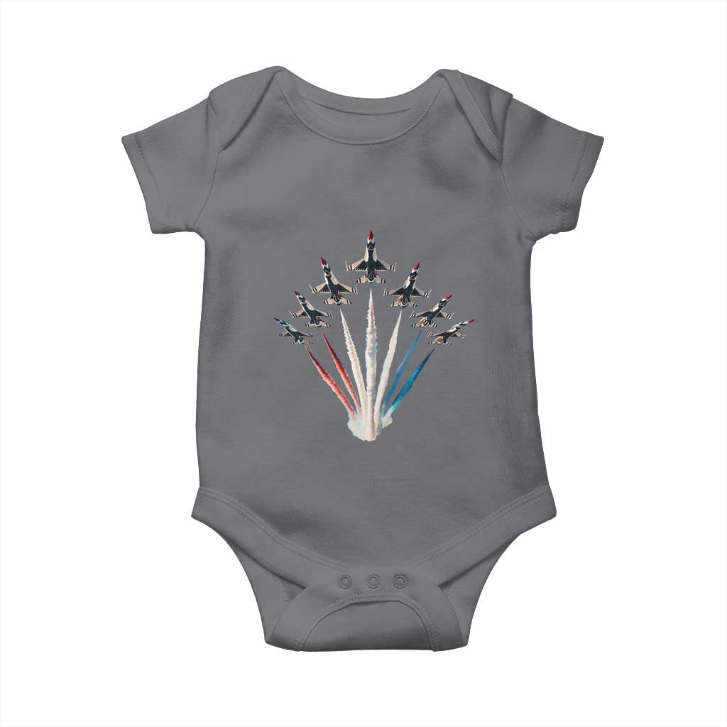 US Airplane Fighter Jet American Flag 4th Of July Baby Onesie TS11 Charcoal Print Your Wear