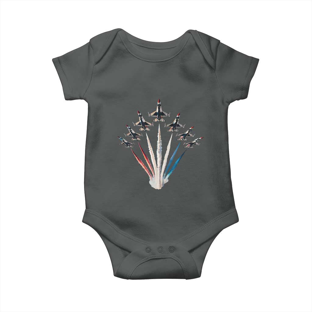 US Airplane Fighter Jet American Flag 4th Of July Baby Onesie TS11 Dark Heather Print Your Wear