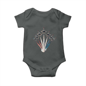 US Airplane Fighter Jet American Flag 4th Of July Baby Onesie TS11 Dark Heather Print Your Wear