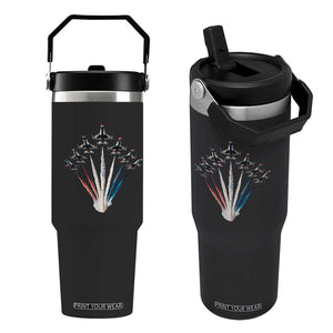 US Airplane Fighter Jet American Flag 4th Of July Flip Straw Tumbler TS11 One Size: 30 oz Black Print Your Wear