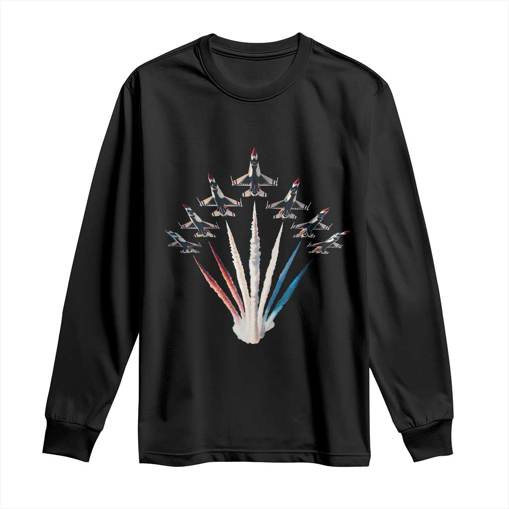 US Airplane Fighter Jet American Flag 4th Of July Long Sleeve Shirt TS11 Black Print Your Wear