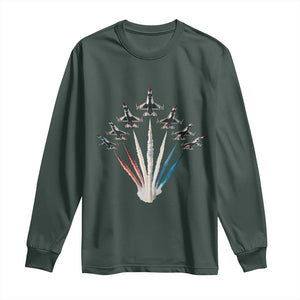 US Airplane Fighter Jet American Flag 4th Of July Long Sleeve Shirt TS11 Dark Forest Green Print Your Wear