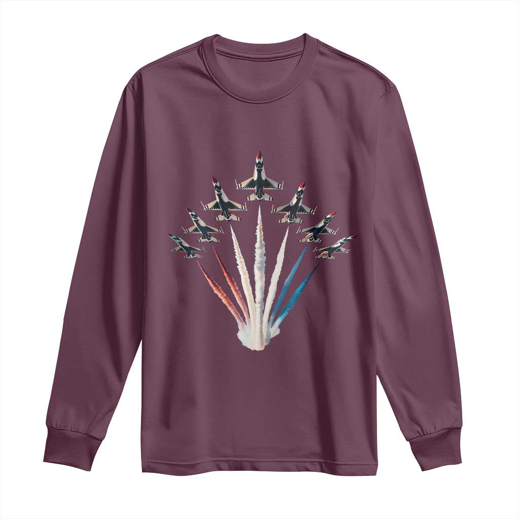 US Airplane Fighter Jet American Flag 4th Of July Long Sleeve Shirt TS11 Maroon Print Your Wear