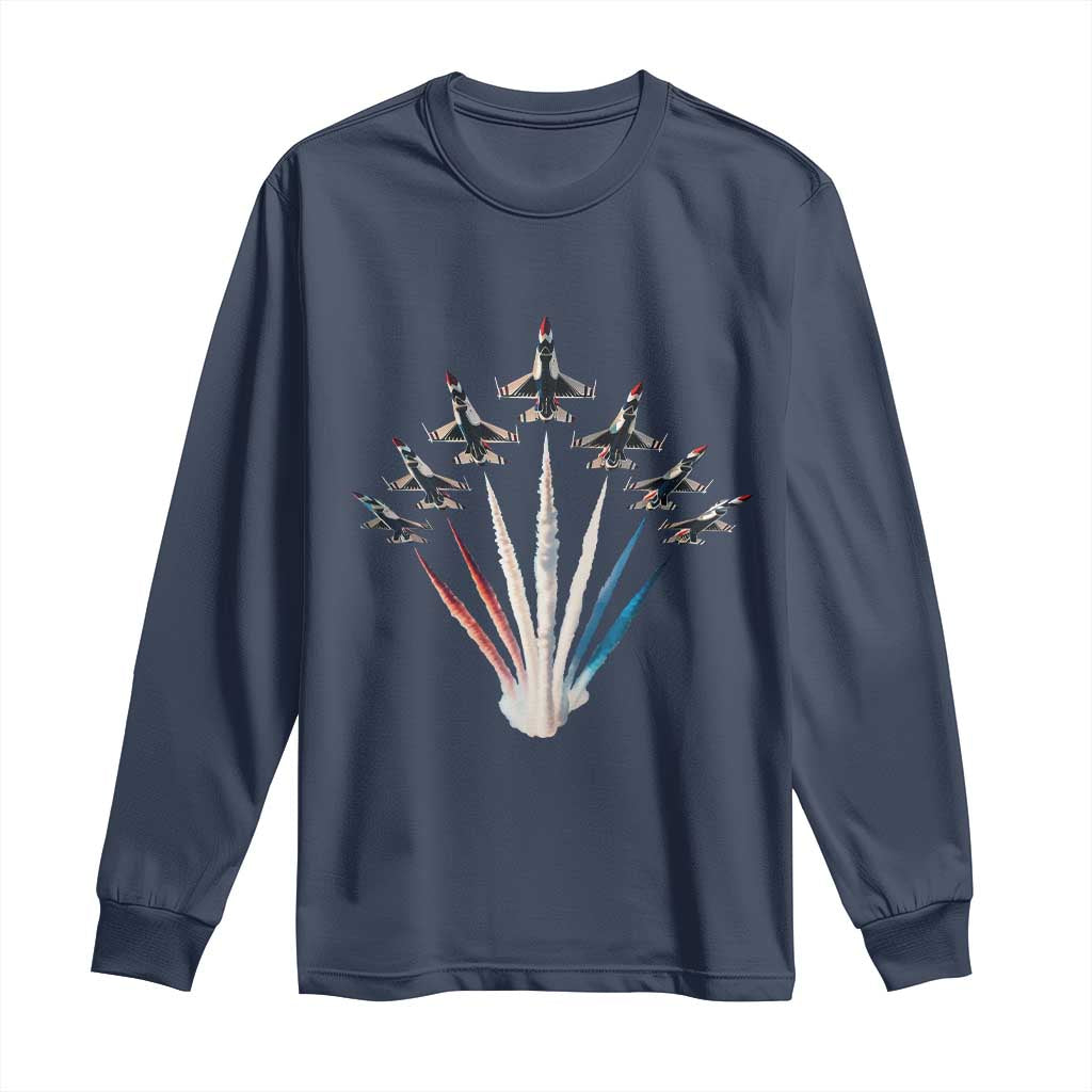 US Airplane Fighter Jet American Flag 4th Of July Long Sleeve Shirt TS11 Navy Print Your Wear