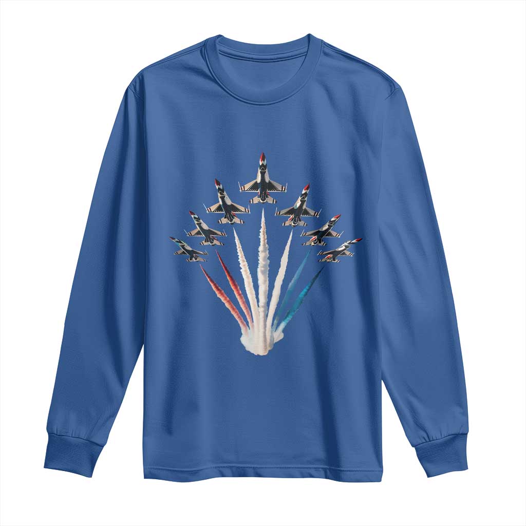 US Airplane Fighter Jet American Flag 4th Of July Long Sleeve Shirt TS11 Royal Blue Print Your Wear