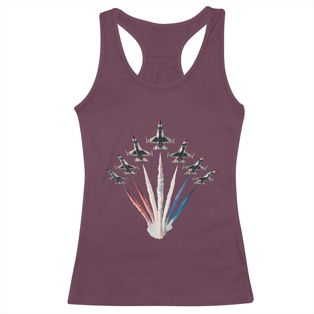 US Airplane Fighter Jet American Flag 4th Of July Racerback Tank Top TS11 Maroon Print Your Wear