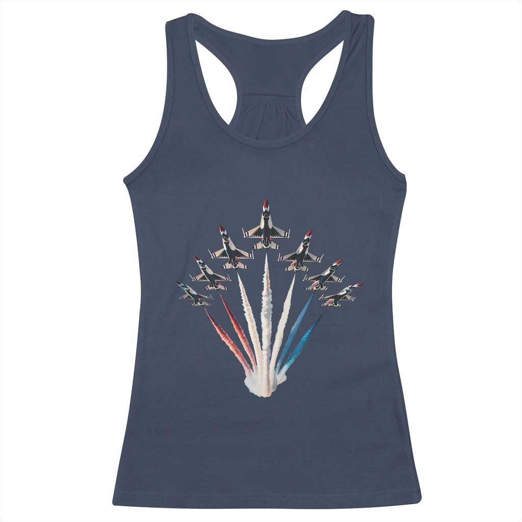 US Airplane Fighter Jet American Flag 4th Of July Racerback Tank Top TS11 Navy Print Your Wear