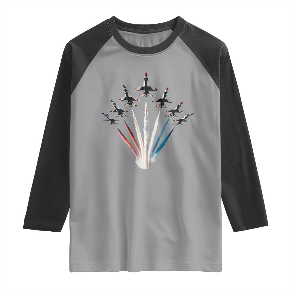 US Airplane Fighter Jet American Flag 4th Of July Raglan Shirt TS11 Sport Gray Black Print Your Wear