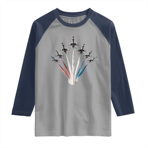 US Airplane Fighter Jet American Flag 4th Of July Raglan Shirt TS11 Sport Gray Navy Print Your Wear