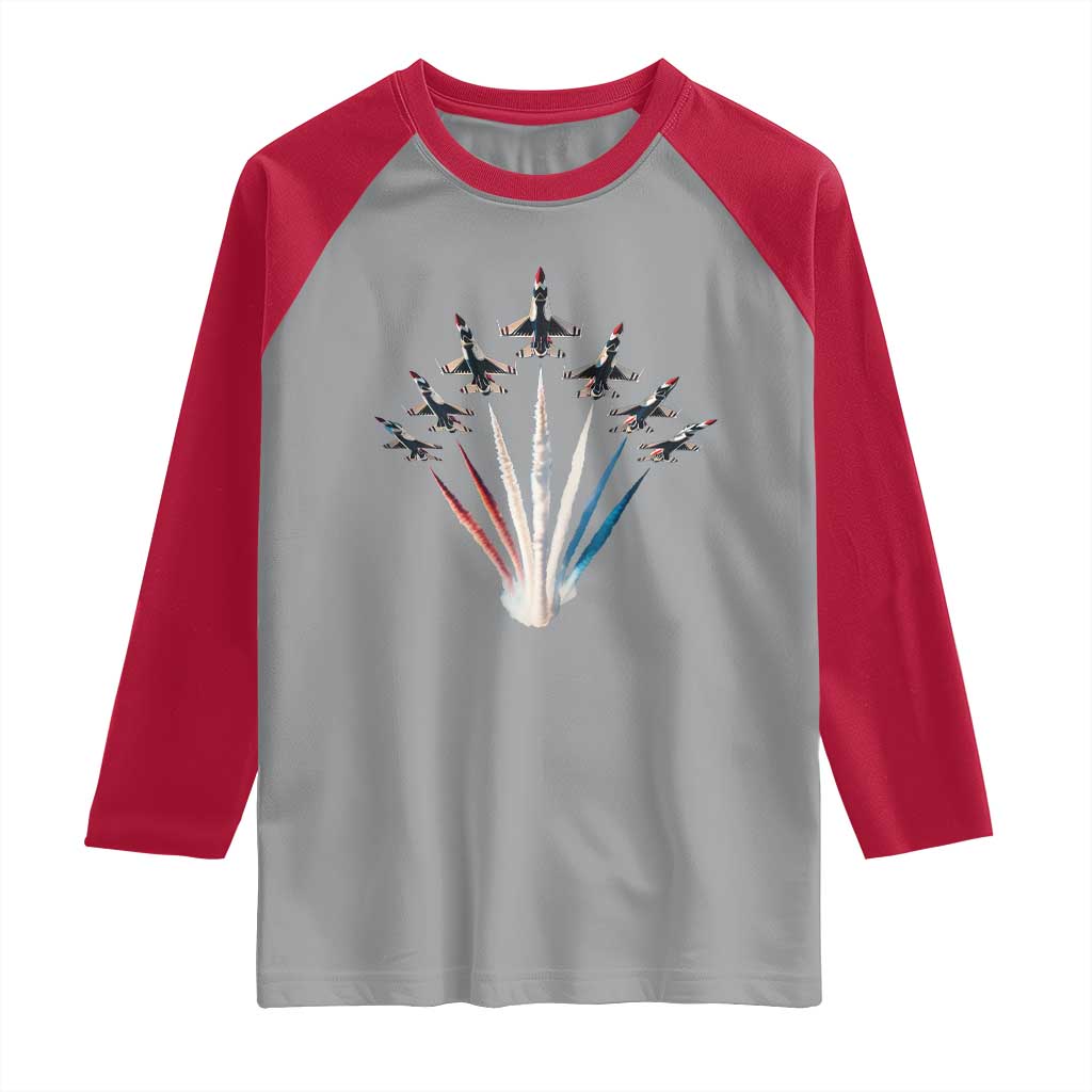 US Airplane Fighter Jet American Flag 4th Of July Raglan Shirt TS11 Sport Gray Red Print Your Wear