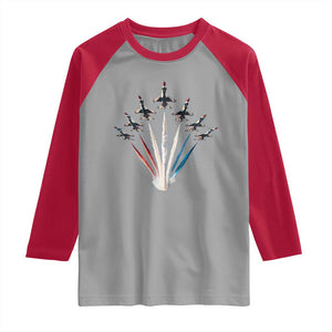 US Airplane Fighter Jet American Flag 4th Of July Raglan Shirt TS11 Sport Gray Red Print Your Wear