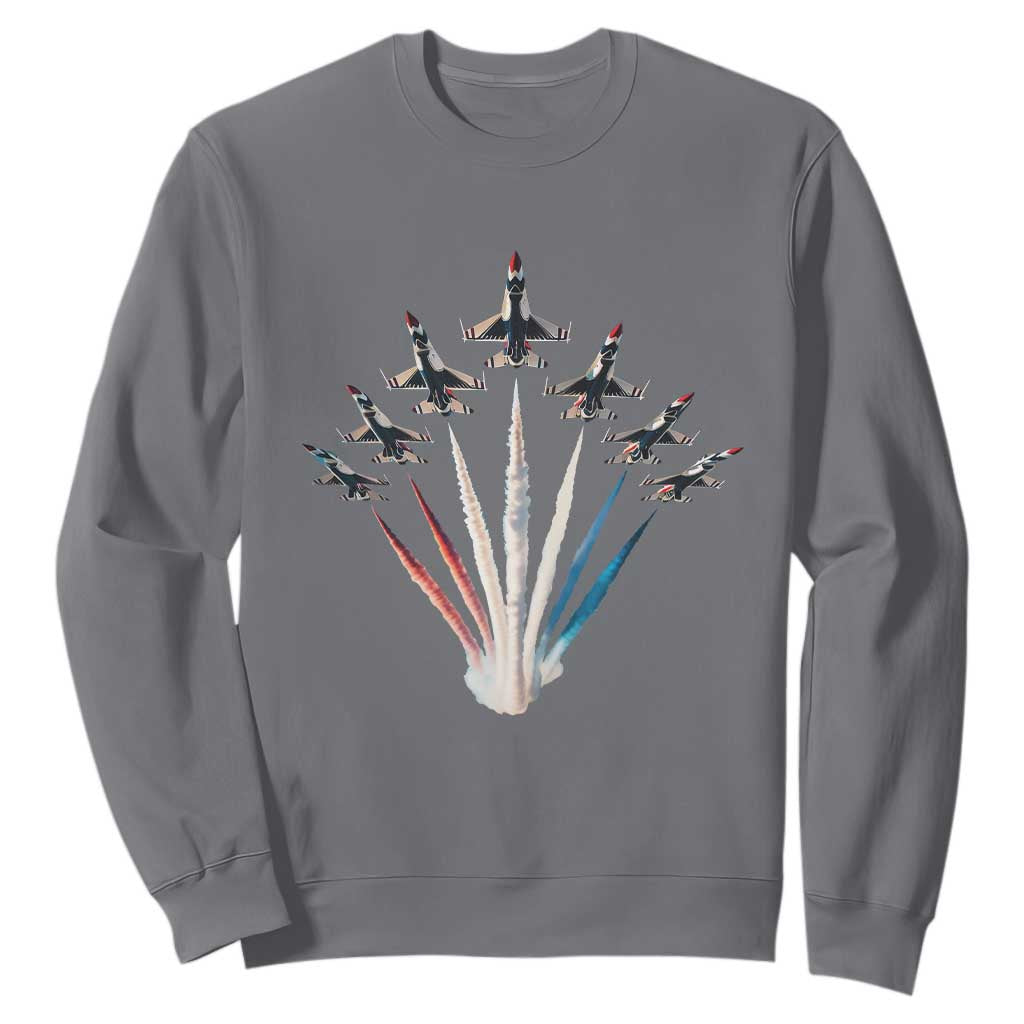 US Airplane Fighter Jet American Flag 4th Of July Sweatshirt TS11 Charcoal Print Your Wear
