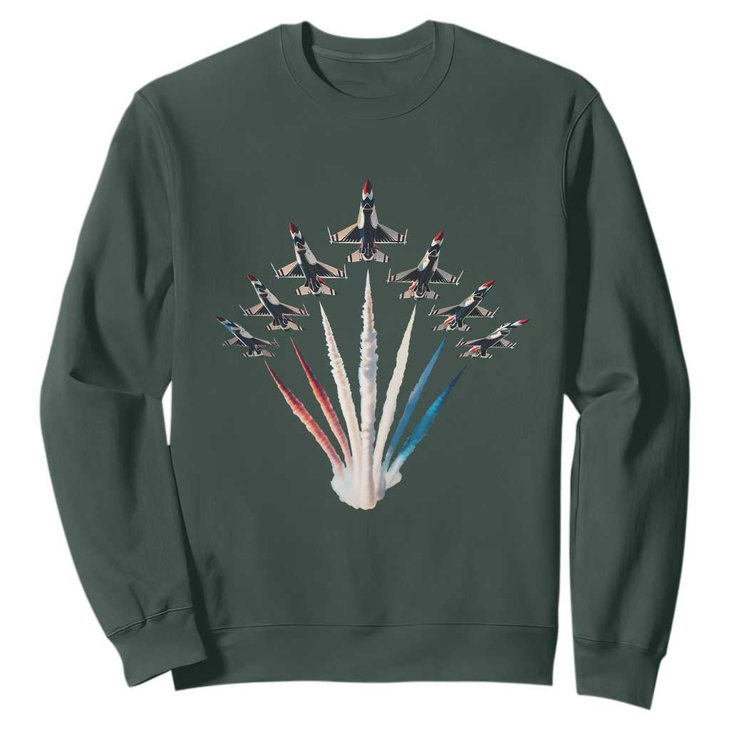 US Airplane Fighter Jet American Flag 4th Of July Sweatshirt TS11 Dark Forest Green Print Your Wear