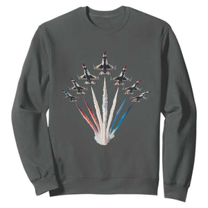 US Airplane Fighter Jet American Flag 4th Of July Sweatshirt TS11 Dark Heather Print Your Wear