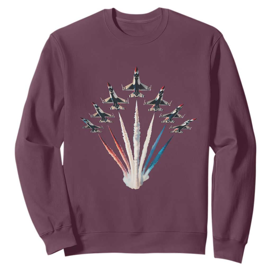 US Airplane Fighter Jet American Flag 4th Of July Sweatshirt TS11 Maroon Print Your Wear