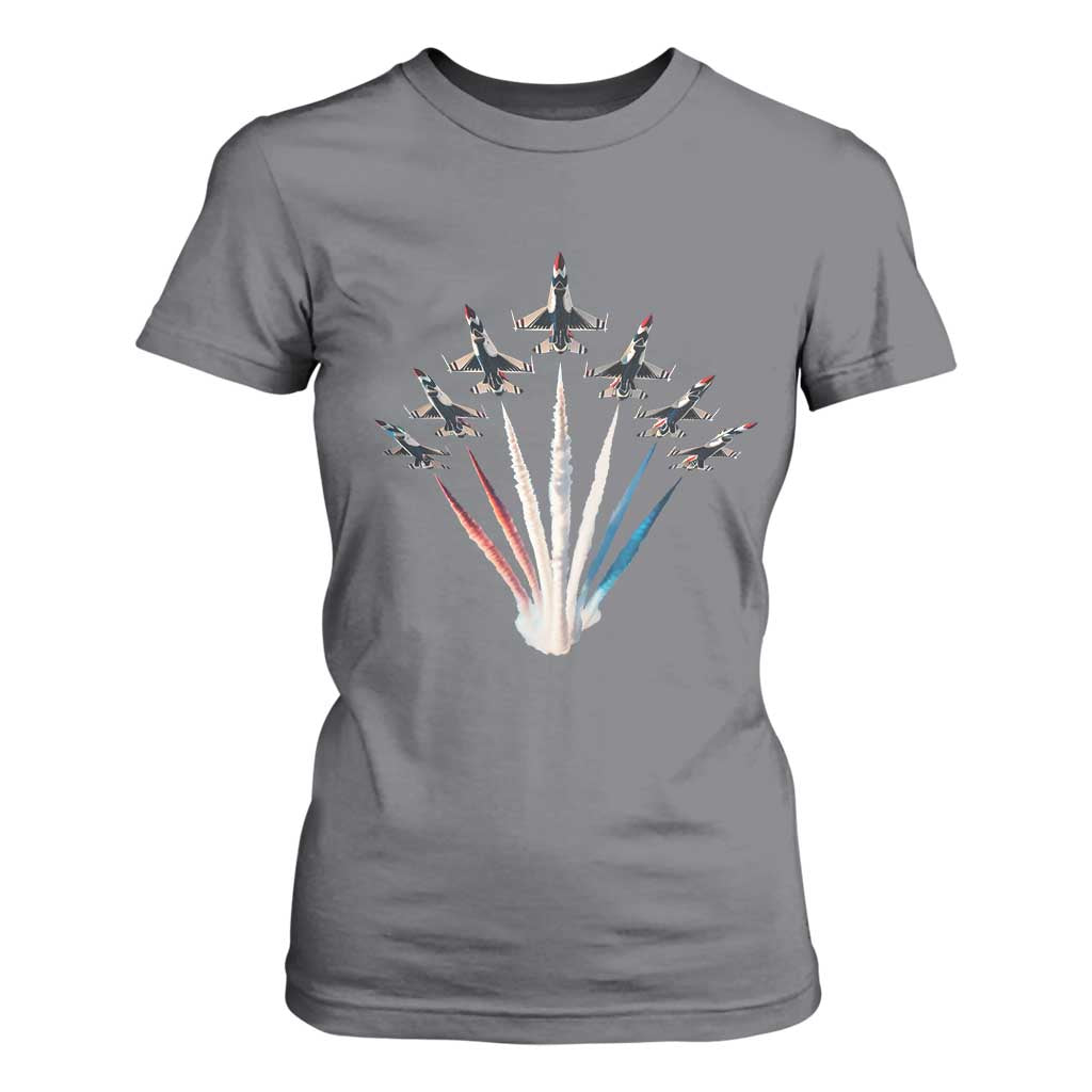 US Airplane Fighter Jet American Flag 4th Of July T Shirt For Women TS11 Charcoal Print Your Wear