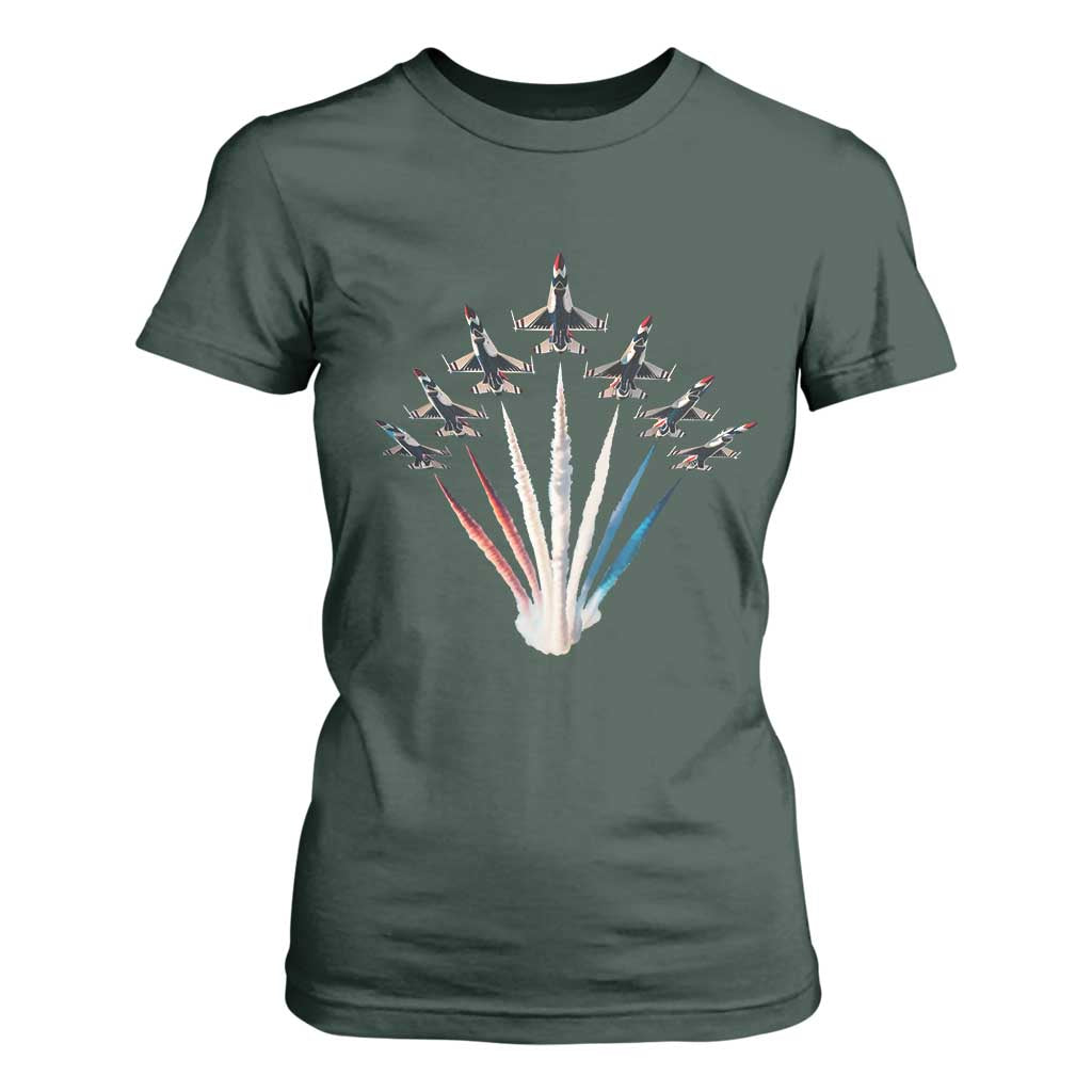US Airplane Fighter Jet American Flag 4th Of July T Shirt For Women TS11 Dark Forest Green Print Your Wear
