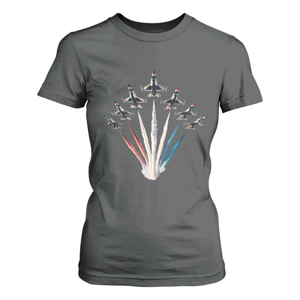 US Airplane Fighter Jet American Flag 4th Of July T Shirt For Women TS11 Dark Heather Print Your Wear