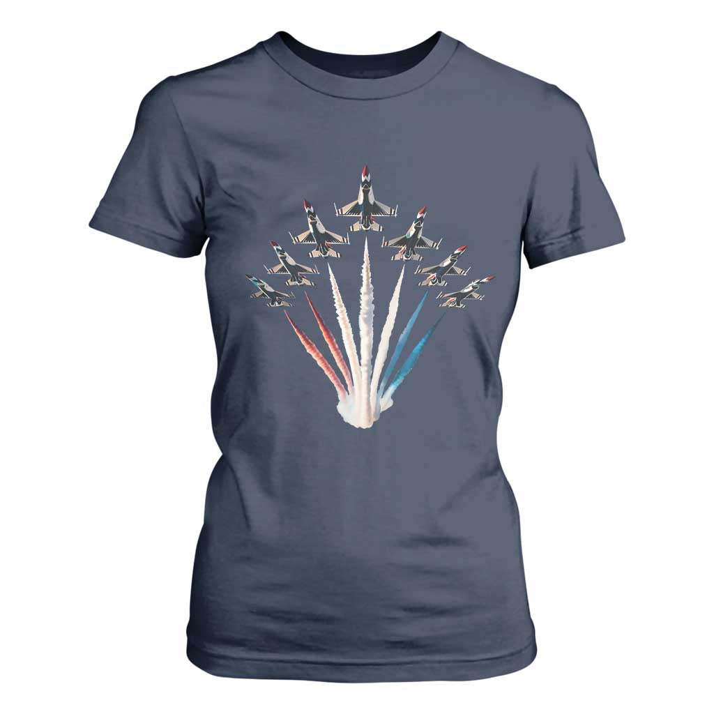 US Airplane Fighter Jet American Flag 4th Of July T Shirt For Women TS11 Navy Print Your Wear
