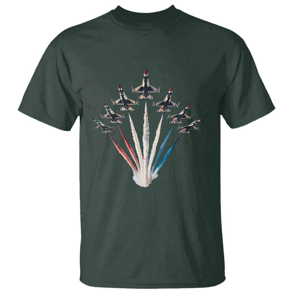 US Airplane Fighter Jet American Flag 4th Of July T Shirt TS11 Dark Forest Green Print Your Wear