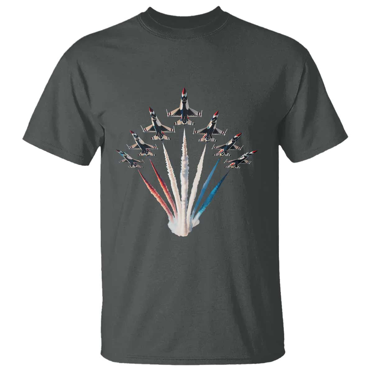 US Airplane Fighter Jet American Flag 4th Of July T Shirt TS11 Dark Heather Print Your Wear
